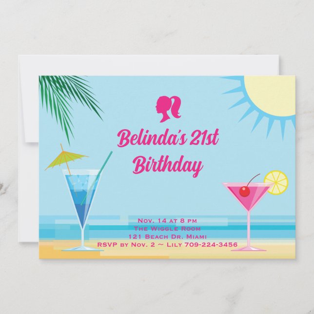 Party Blue Tropical Beach 21st Birthday Party  Invitation (Front)