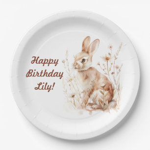 Party Bunny Girl Boy Beige Birthday Party Plate