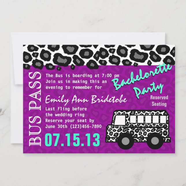Party Bus Bachelorette Party Bash Invitation (Front)