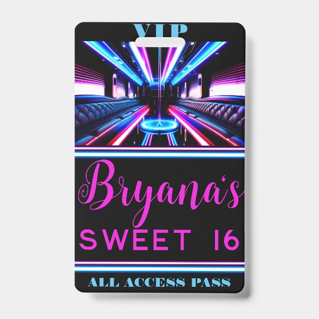 Party Bus Glow Lights Dance Floor VIP Pass Badge (Front)