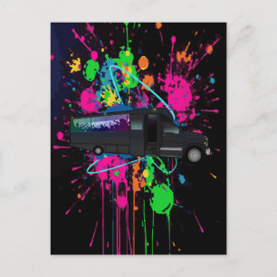 Party Bus Time Neon Colour Splash Nightlife Postcard