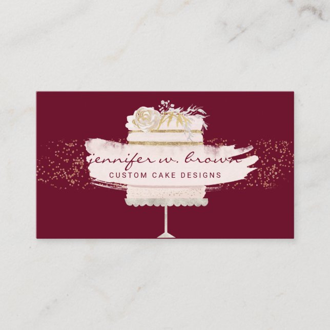 Party Cake Glitter Burgundy Business Card (Front)