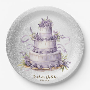 Party Cake Lavender Floral Watercolor Elegant Paper Plate