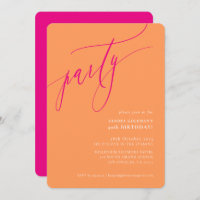 PARTY calligraphy stylish minimal orange pink