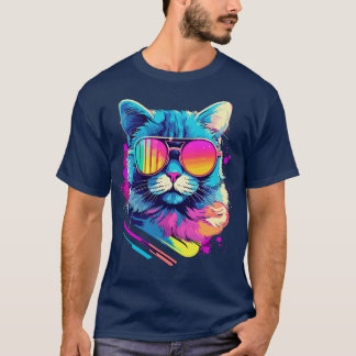 Party Cat in Sunglasses Men Women 80s 90s Retro Fu T-Shirt
