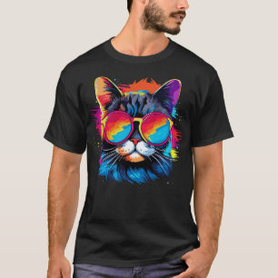 Party Cat in Sunglasses Men Women 80s 90s Retro Fu T-Shirt