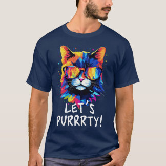 Party Cat in Sunglasses Men Women 90s Retro Pun Fu T-Shirt
