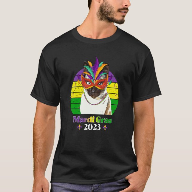 Party Cat Mask Beads Mardi Gras 2023  8 T-Shirt (Front)