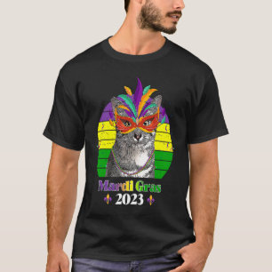 Party Cat Mask Beads Mardi Gras 2023 T-Shirt