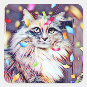 Party cat square sticker