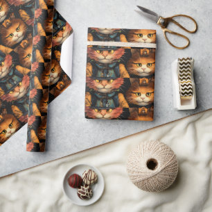Party Cat with black top hat Wrapping Paper