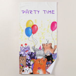 Party Cats Beach Towel - Custom Text