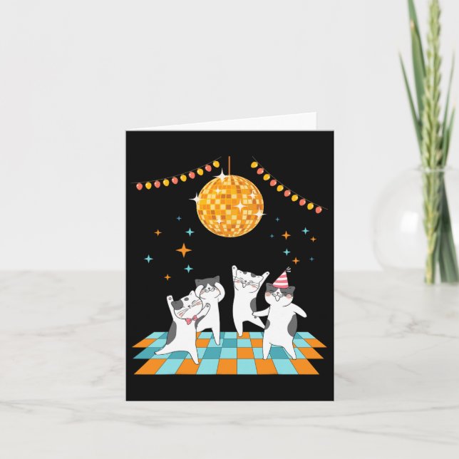 Party Cats Dancing Under Disco Ball  Card (Front)