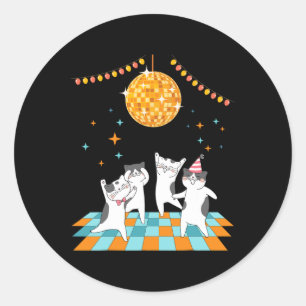 Party Cats Dancing Under Disco Ball  Classic Round Sticker
