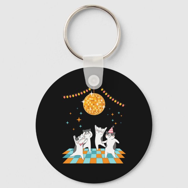 Party Cats Dancing Under Disco Ball  Keychain (Front)
