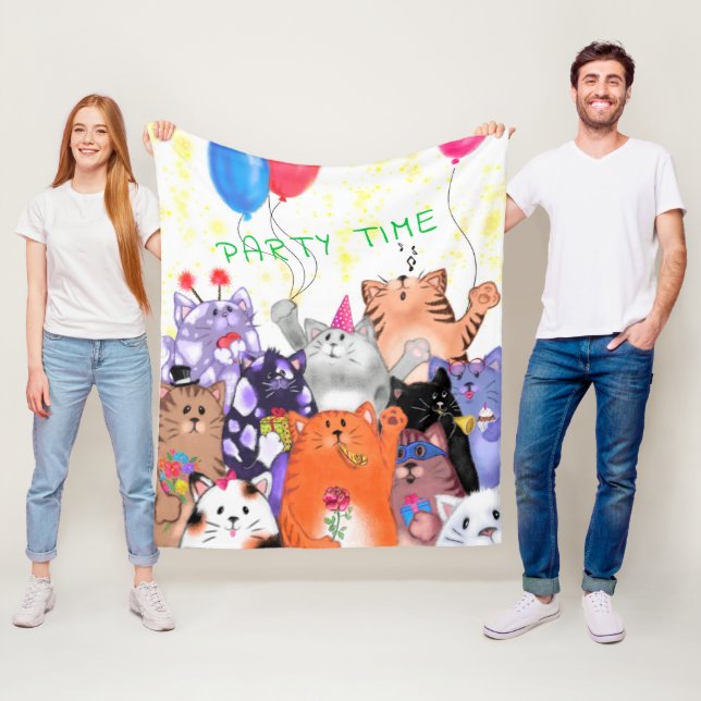 Party Cats Fleece Blanket - Custom Text (In Situ)