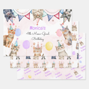 Party cats meow-gical kids birthday wrapping paper sheet