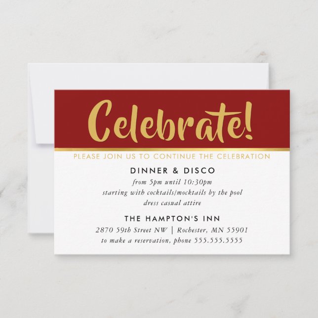 PARTY CELEBRATION CARD dark red burgundy faux gold (Front)