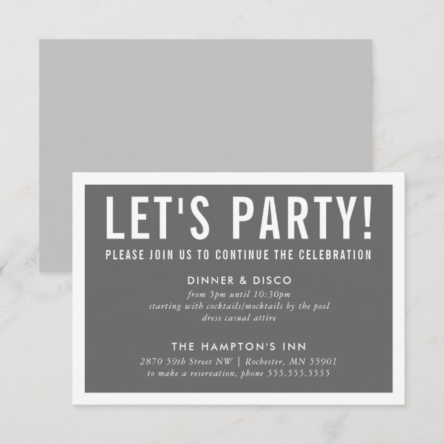 PARTY CELEBRATION CARD modern block minimal grey (Front/Back)