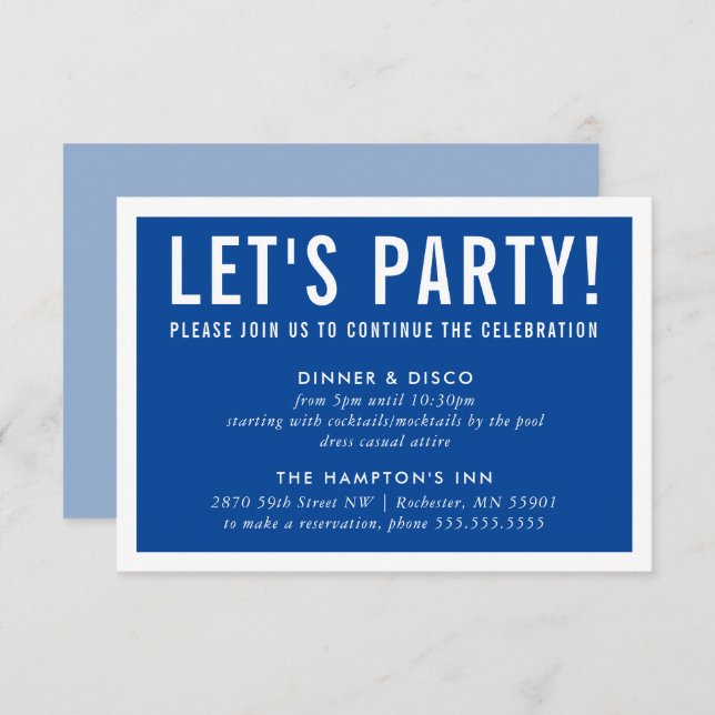 PARTY CELEBRATION CARD modern block royal blue (Front/Back)