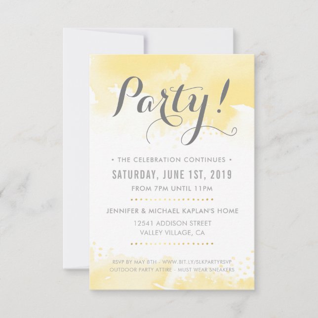 PARTY CELEBRATION CARD modern yellow watercolor (Front)