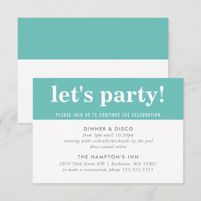PARTY CELEBRATION INFO modern bold boy mint green Invitation (Front/Back)