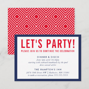 PARTY CELEBRATION INFO modern bold navy blue red Invitation