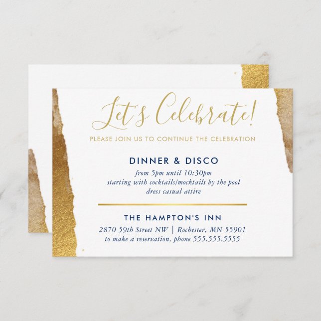 PARTY CELEBRATION INSERT modern luxe gilded gold Invitation (Front/Back)