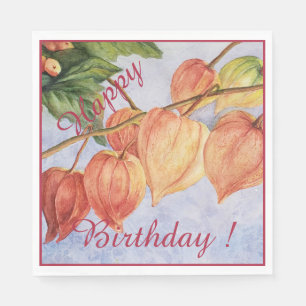 Party Celebration Orange Chinese Lantern Flowers Napkin