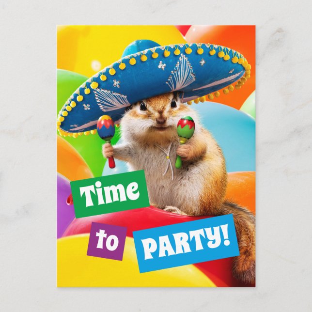 Party Chipmunk In Sombrero Invitation Postcard (Front)