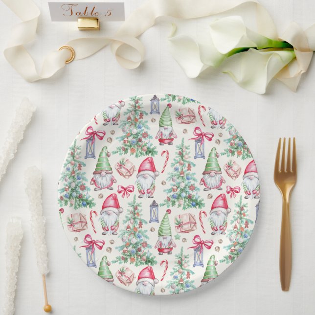  party Christmas Gnomes Watercolor Paper Plates (Wedding)