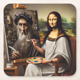 Party Coaster: Mona Does da Vinci Square Paper Coaster