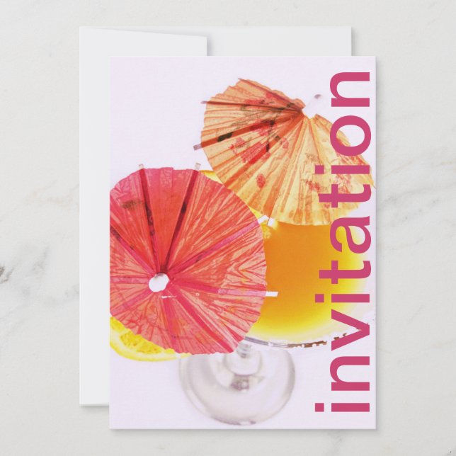 party cocktail with colourful paper umbrellas invitation (Front)