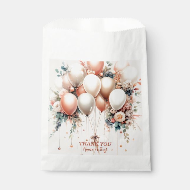 Party Colourful White Peach Floral Balloons Elegan Favour Bag (Front)