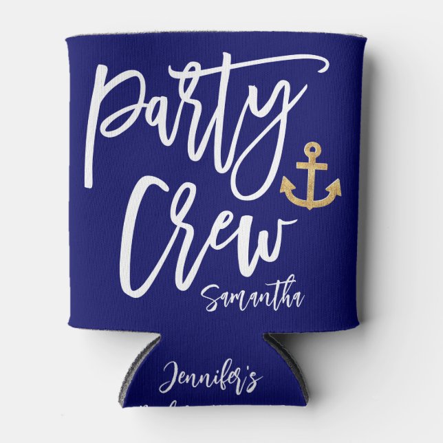 Party Crew Bridesmaid Nautical Bachelorette Party  Can Cooler (Front)