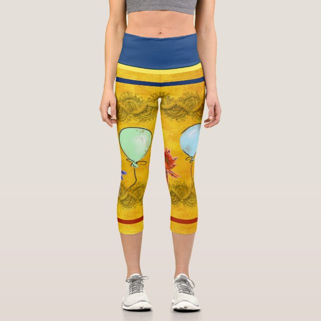 Party Design with Balloons & Flowers Capri Leggings (Front)