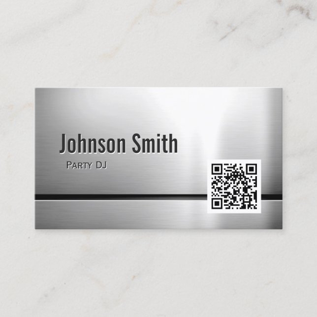 Party DJ - Stainless Steel QR Code Business Card (Front)