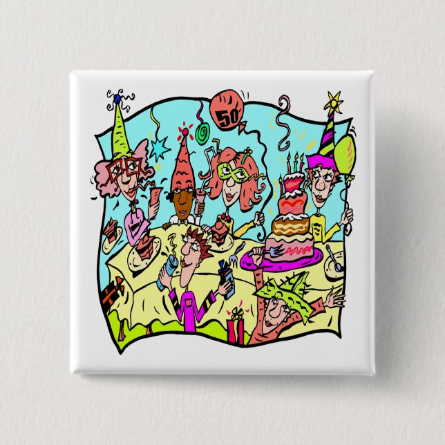 Party Down 50th Birthday Gifts 2 Inch Square Button (Front)