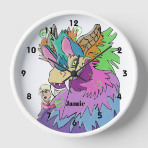 Party Dragon And Little Girl Personalized Clock