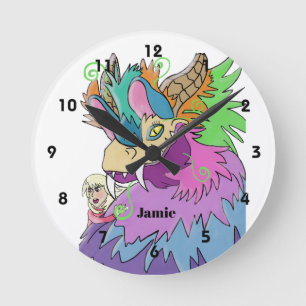 Party Dragon And Little Girl Personalized Round Clock