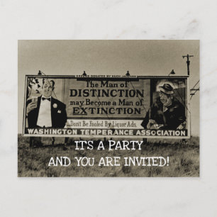 PARTY DRINKING PARTY VINTAGE TEMPERANCE DEFIANCE INVITATION POSTCARD