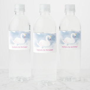 PARTY DRINKS pretty swan princess girly blue gold Water Bottle Label