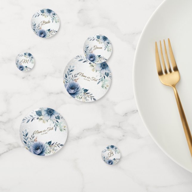Party Dusty Blue Watercolor Flowers Silver Elegant Confetti (Group)