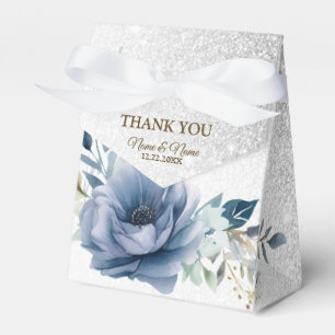 Party Dusty Blue Watercolor Flowers Silver Elegant Favor Box