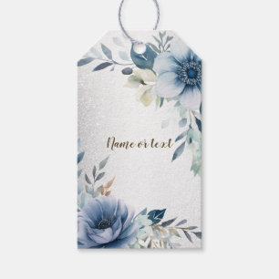 Party Dusty Blue Watercolor Flowers Silver Elegant Gift Tags