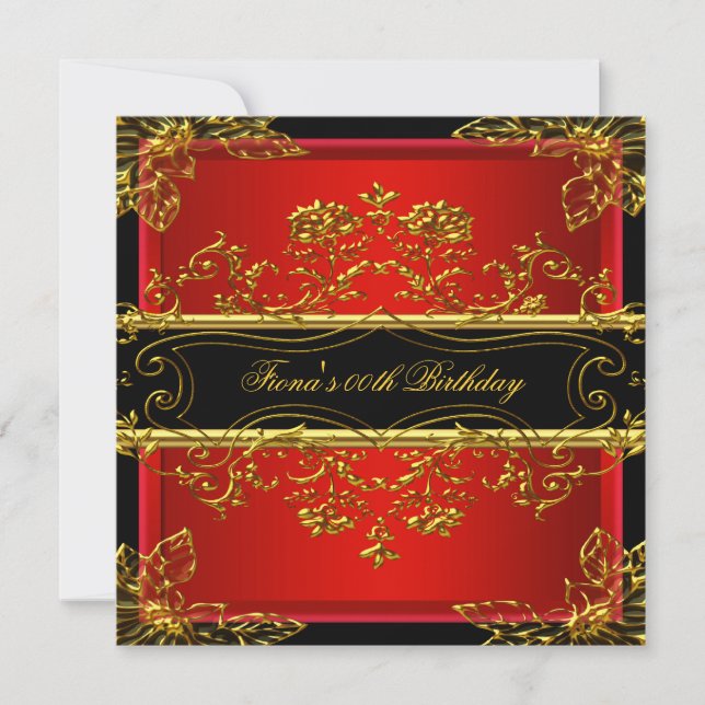 Party Elegant Floral Red Black Gold Invitation (Front)