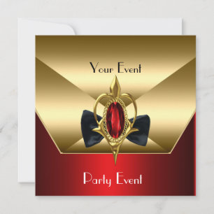 Party Event Black Tie Red Gold Diamond Jewel Invitation