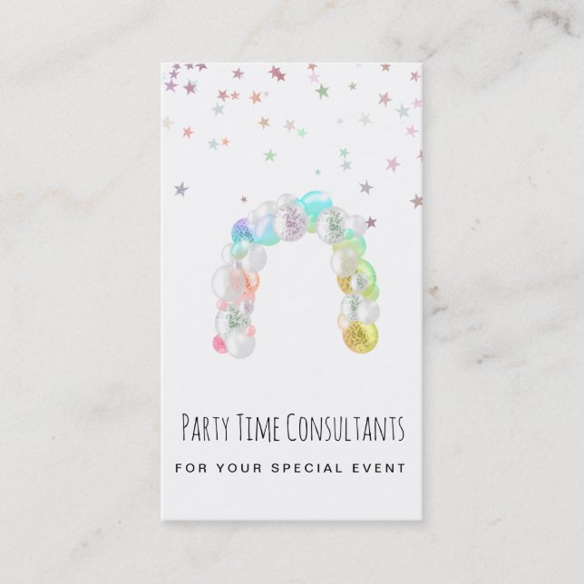 *~* Party Event Planner Rainbow Balloon  Business  Business Card (Front)
