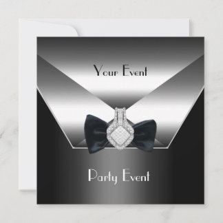 Party Event Silver Black Tie Diamond Jewel Invitation