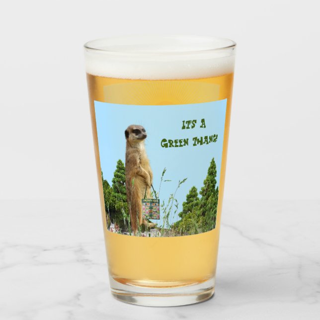 Party / Everyday 'GreenThang' Meerkat Animal Glass (Front Filled)
